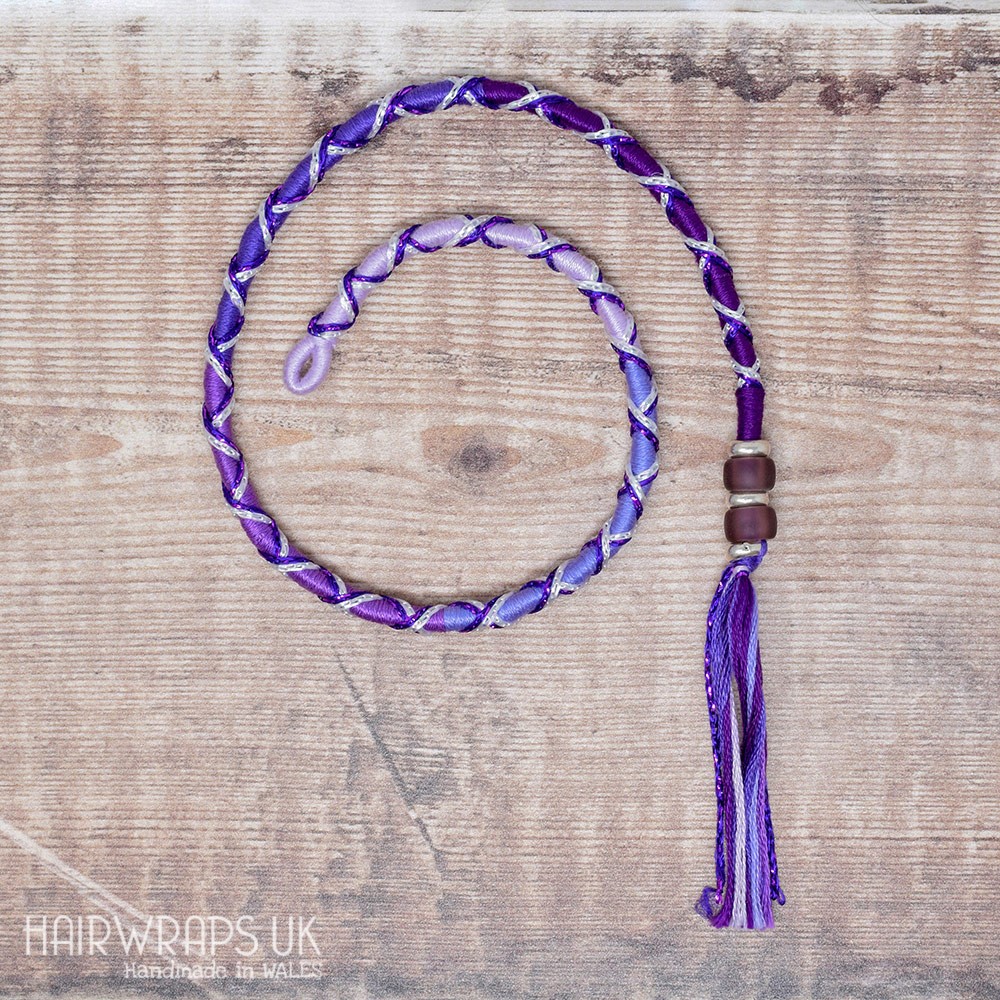 Removable Purple Ombre Criss-Cross Hair Wrap with Glass Beads - Pixie Bell.