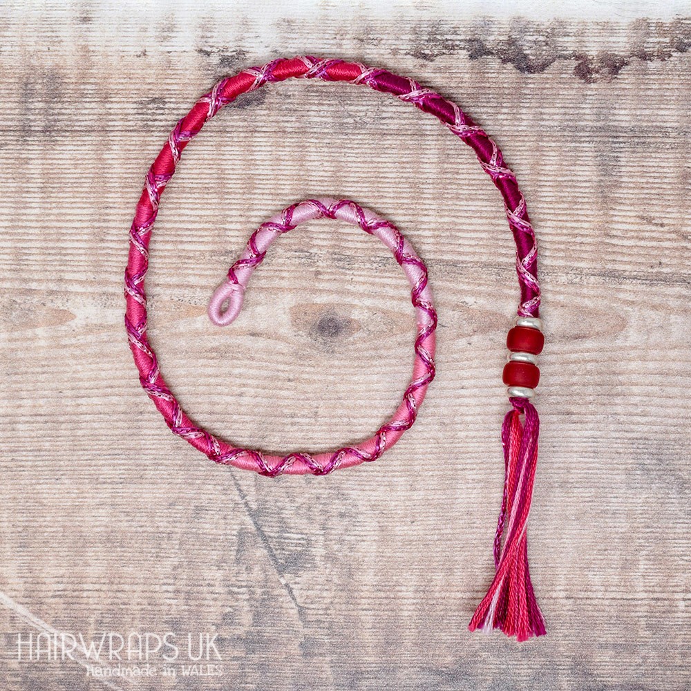 Removable Pink Ombre Hair Wrap with Glass Beads - Pixie Blush.