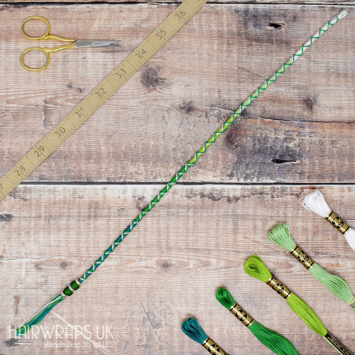 Removable Green Ombre Criss-Cross Hair Wrap with Glass Beads - Pixie Leaf.