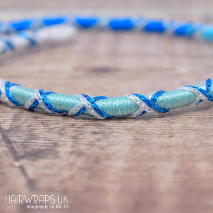 Removable Blue Ombre Hair Wrap with Glass Beads - Pixie Ocean.