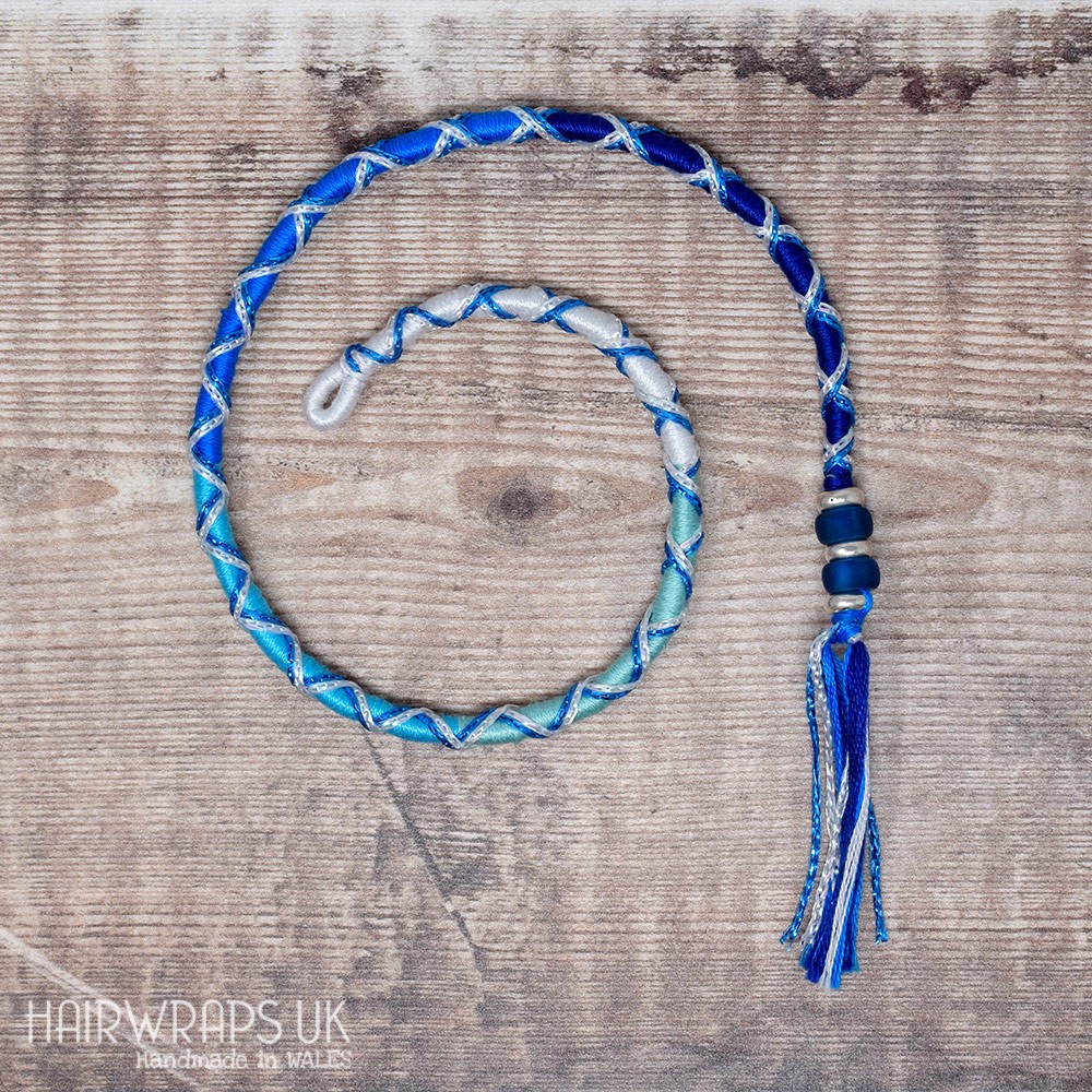 Removable Blue Ombre Hair Wrap with Glass Beads - Pixie Ocean.