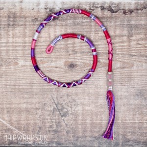 Removable Pink and Purple Hair Wrap with Glass Beads - Pretty Sparkle.