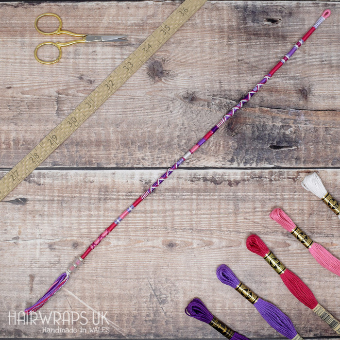 Removable Pink and Purple Hair Wrap with Glass Beads - Pretty Sparkle.