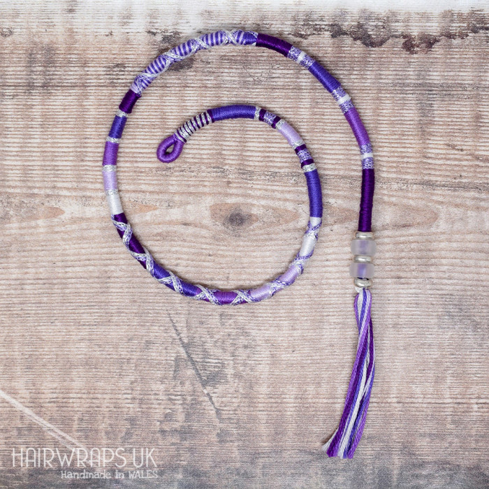 Removable Purple and White Hair Wrap with Glass Beads - Purple Princess.
