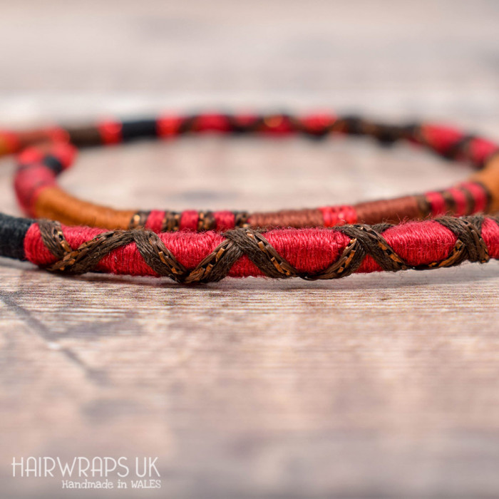 Removable Brown, Black, and Red Hair Wrap with Wooden Beads – Rooster.