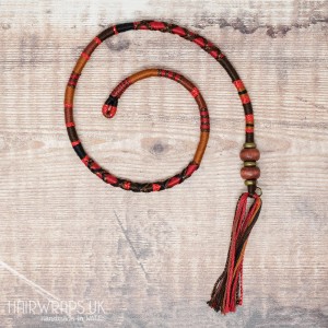 Removable Brown, Black, and Red Hair Wrap with Wooden Beads – Rooster.