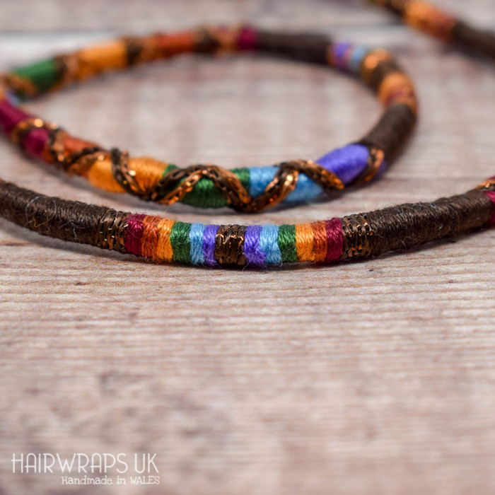 Removable Dark Rainbow Hair Wrap with Glass Beads - Rusty Rainbow.