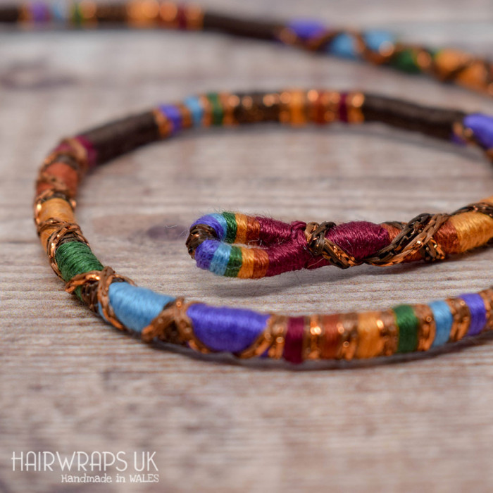 Removable Dark Rainbow Hair Wrap with Glass Beads - Rusty Rainbow.