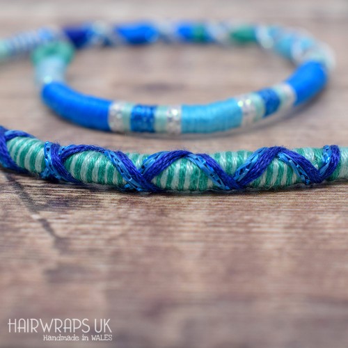 Removable Blue Hair Wrap with Glass Beads - Seaside Dreams.