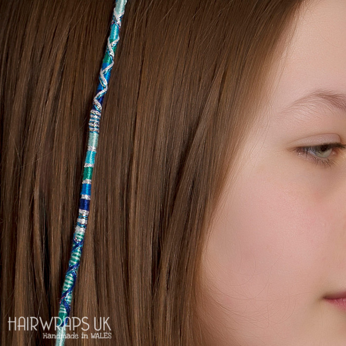 Removable Blue Hair Wrap with Glass Beads - Seaside Dreams.