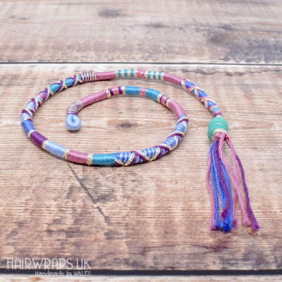 Removable Blue, Pink, and Purple Hair Wrap with Glass Beads – Silence.