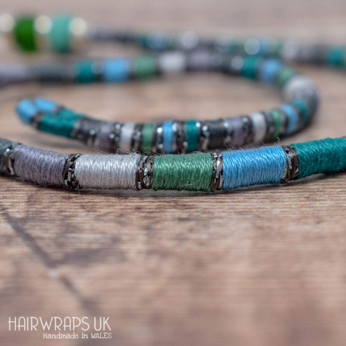 Removable Green, Grey, and Blue Hair Wrap with Glass Beads – Siren.