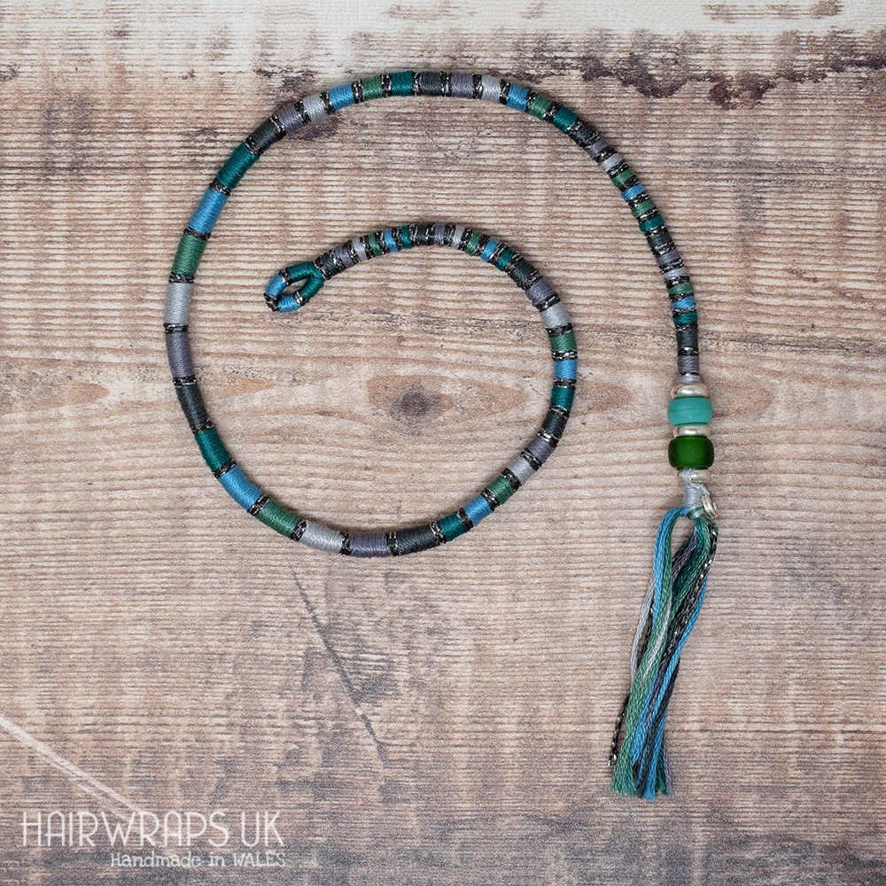 Removable Green, Grey, and Blue Hair Wrap with Glass Beads – Siren.