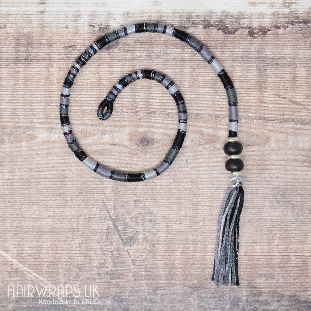 Removable Grey and Black Hair Wrap with Glass Beads – Skeleton.