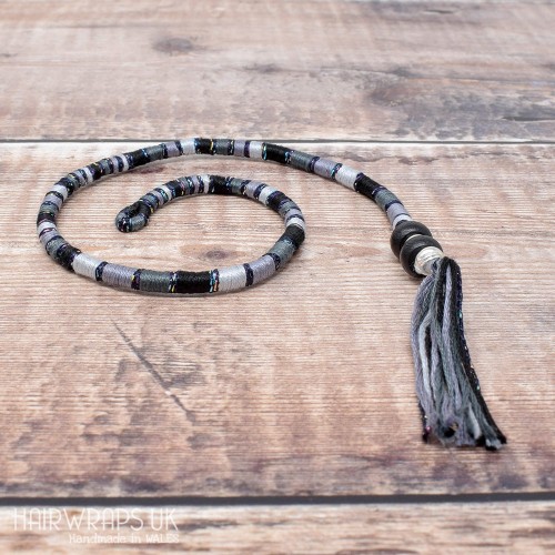 Removable Grey and Black Hair Wrap with Glass Beads – Skeleton.