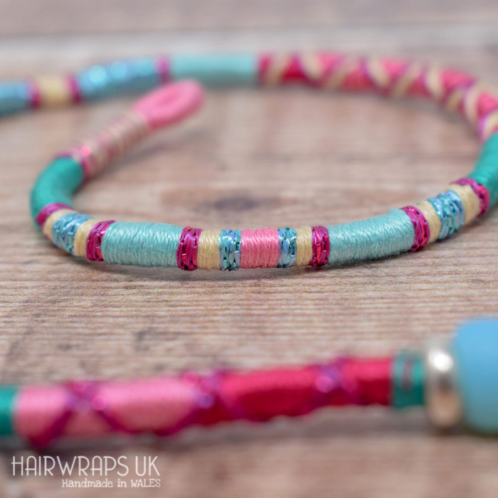 Removable Pink, Blue, and Cream Hair Wrap with Beads – Sleepover.
