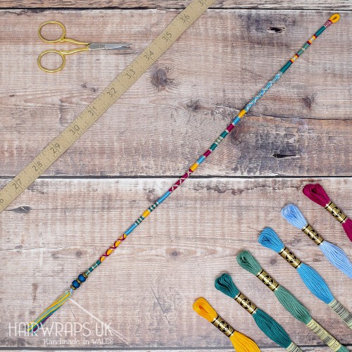 Removable Yellow, Blue, and Maroon Hair Wrap with Glass Beads – Songbird.