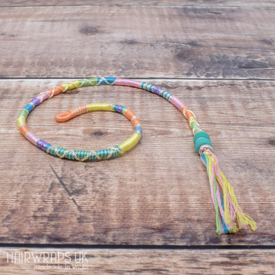 Removable Pastel Rainbow Hair Wrap with Glass Beads - Spring Time.
