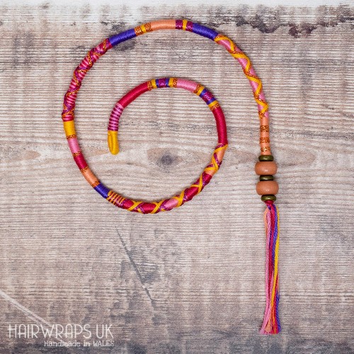 Removable Pink, Purple, and Yellow Hair Wrap with Wooden Beads – Sweetshop.