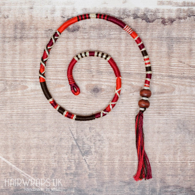 Removable Brown, Black and Red Hair Wrap with Wooden Beads – Toadstool.