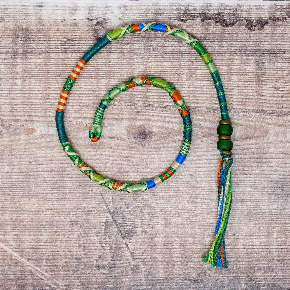 Removable Green, Blue and Orange Hair Wrap with Glass Beads - Tree Frog.