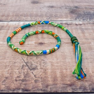 Removable Green, Blue and Orange Hair Wrap with Glass Beads - Tree Frog.