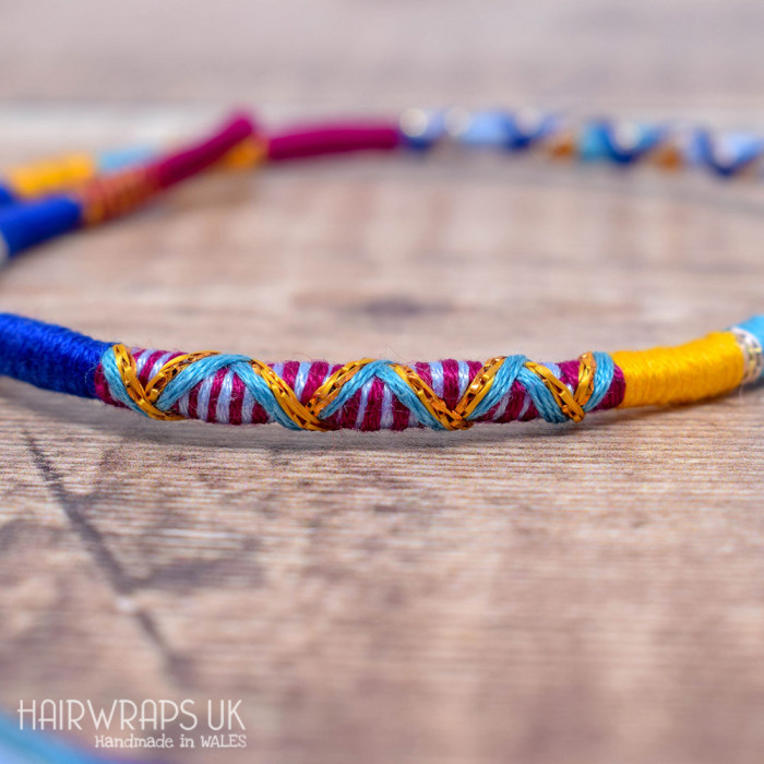 Removable Blue, Purple, and Yellow Hair Wrap with Glass Beads - True Friend.