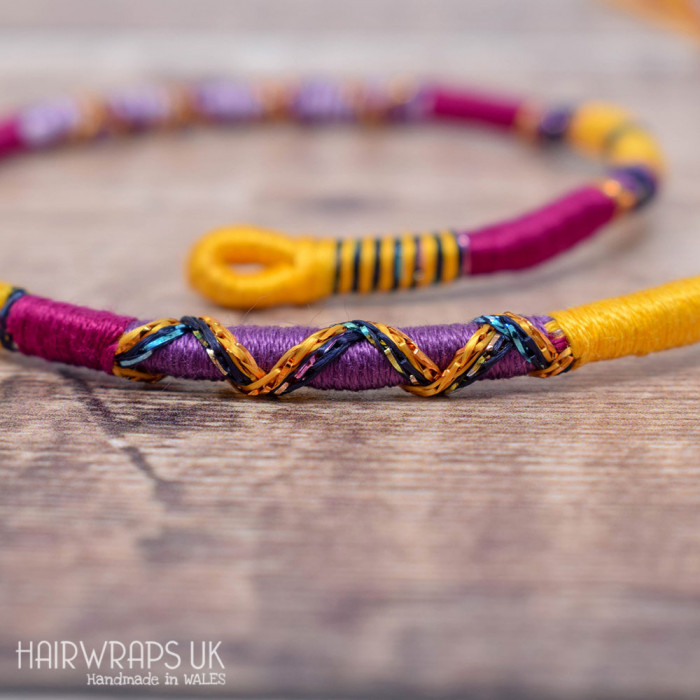 Removable Yellow and Purple Hair Wrap with Glass Beads – Voodoo.